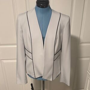 Elegant White Women's Blazer with Black Trim